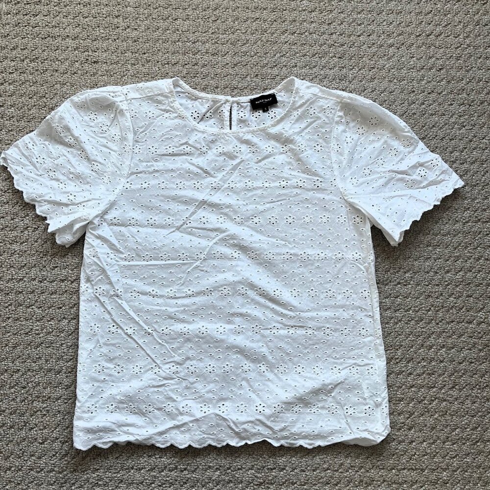 NAF NAF Pointelle Short Sleeve Blouse Size Small Brand New